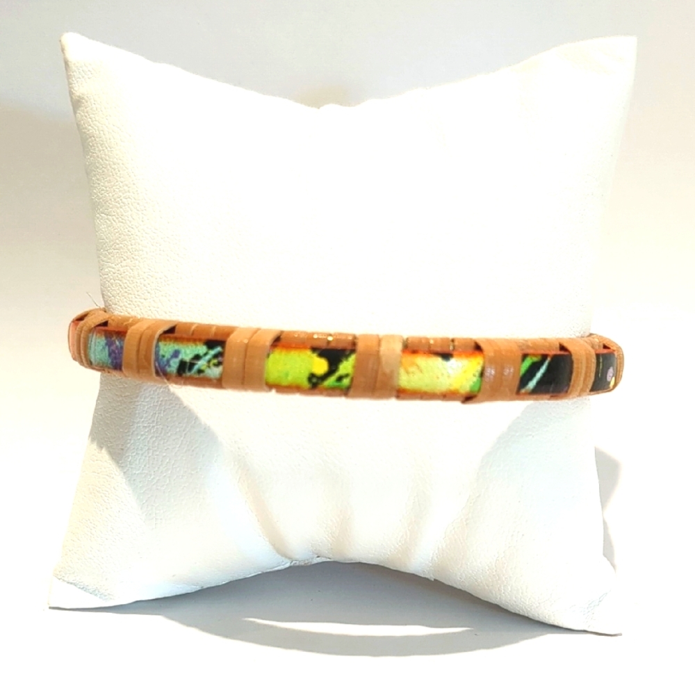 "Nantucket Basket" Rattan & Leather Wrap Bangle